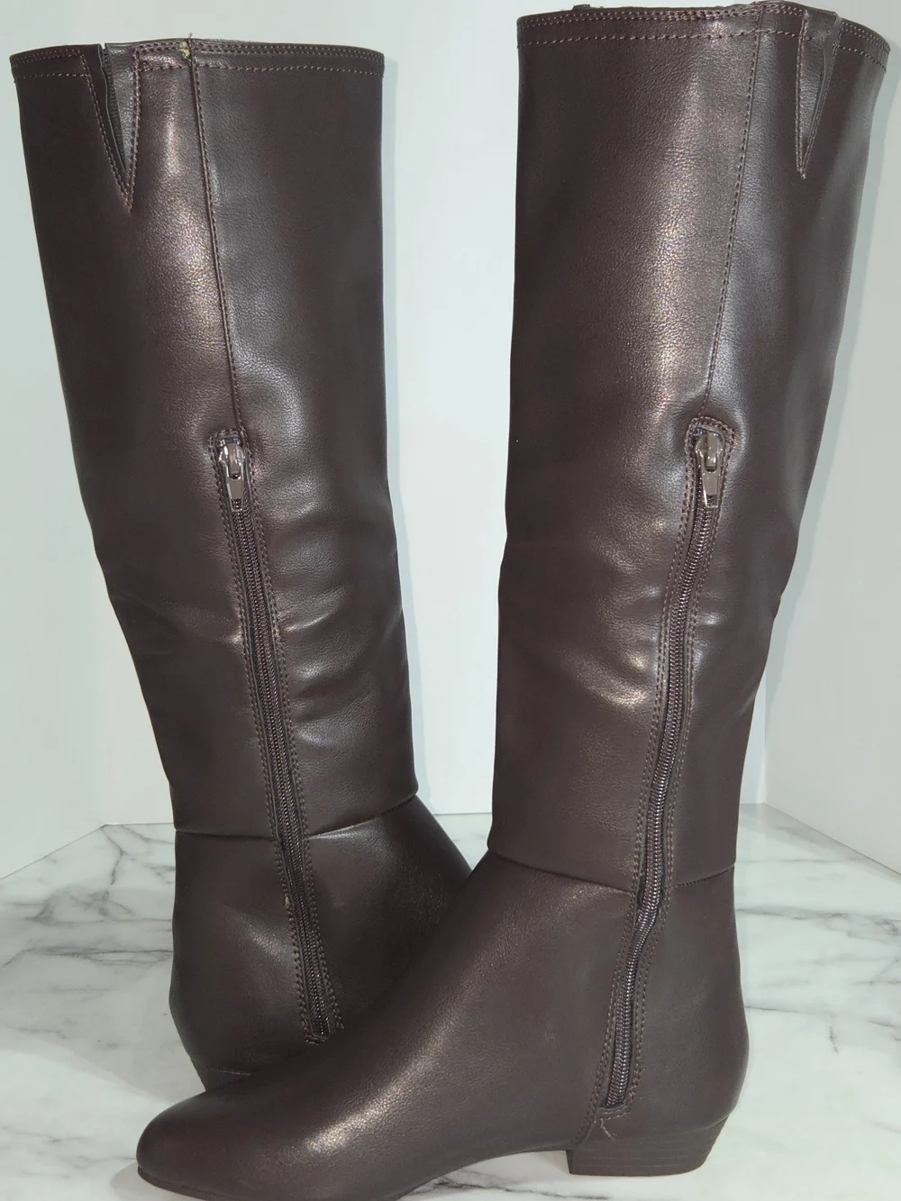 Sugar Women's Brown Knee High Riding Boots Round Toe Side Zip Faux Leather 6 M
